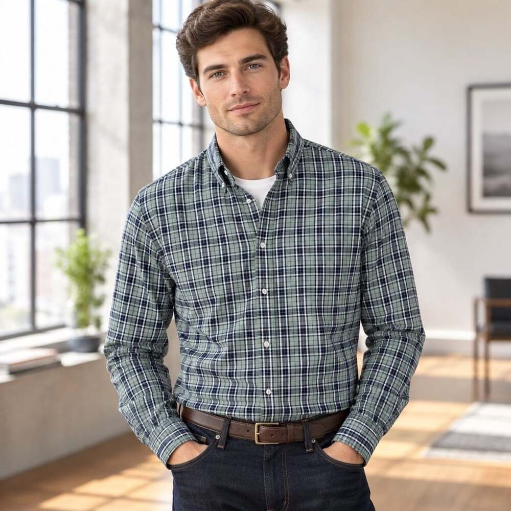 Tailor Vintage Luxe Performance Plaid Button-Down Shirt Size L